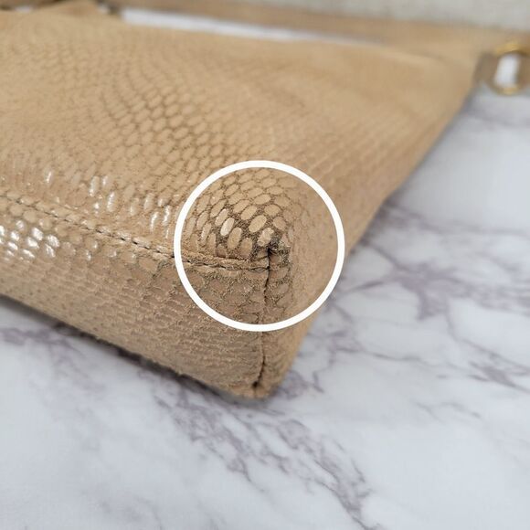 Margot Leather Snakeskin Snake Print Embossed Beige Crossbody Bag - Picture 15 of 16